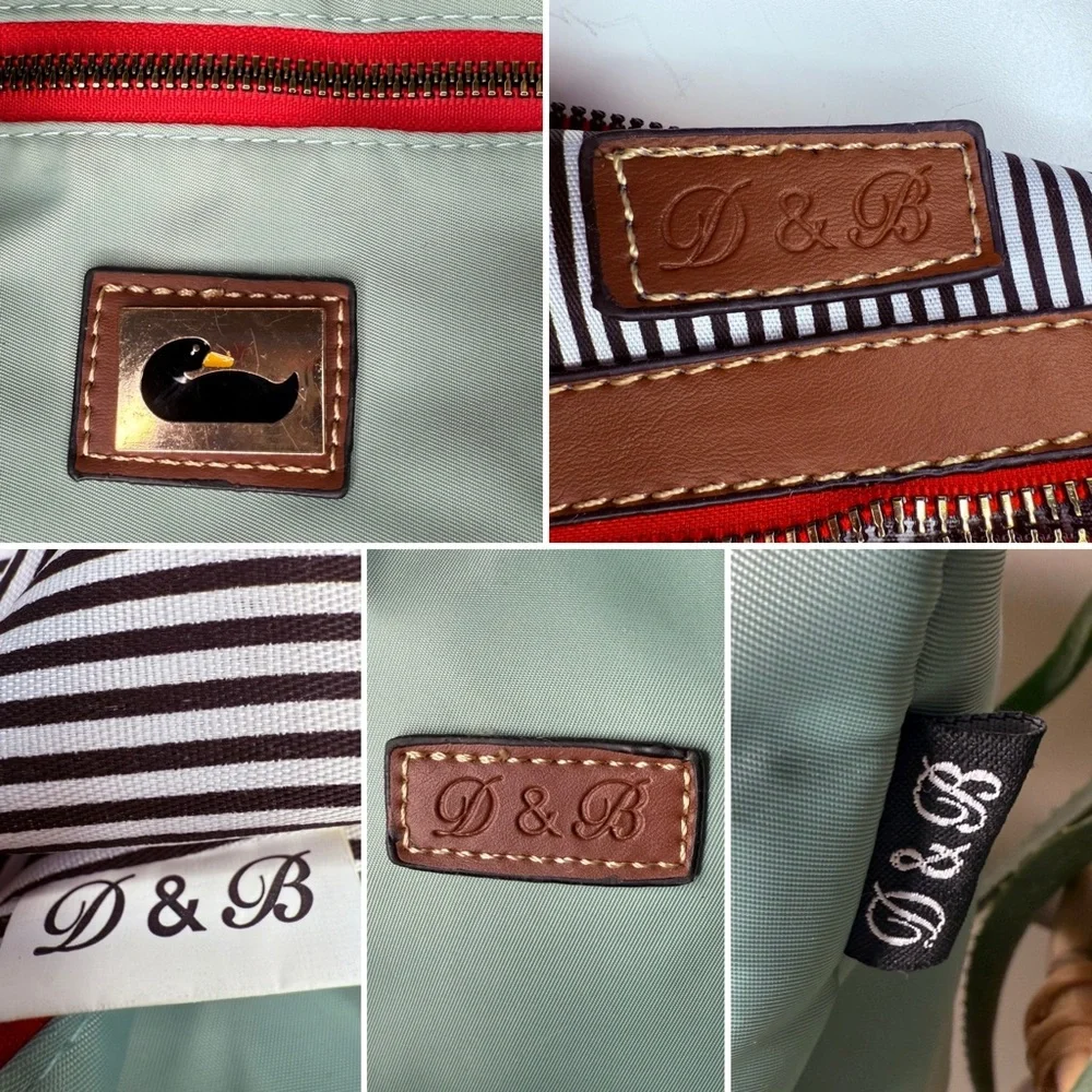 Dooney & Bourke Mint Nylon Shopper Tote + Pouch Leather Trim Stripe Lining - Picture 6 of 13